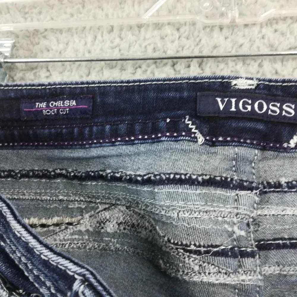 Vigoss Womens Jeans Chelsea Boot Cut Blue Denim Stone Wash Mid Rise 10